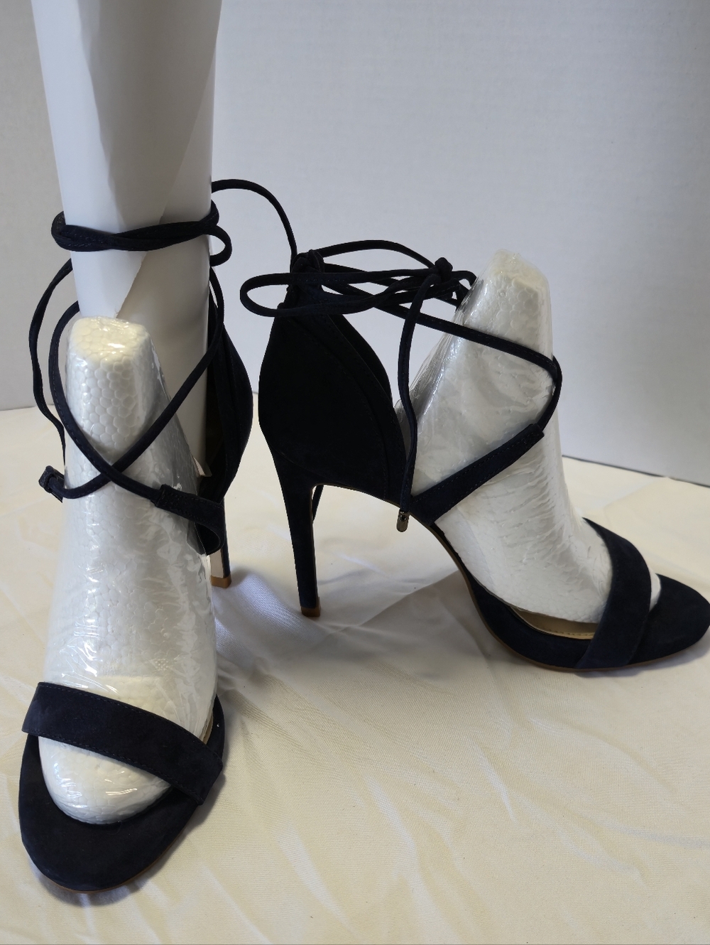 Gianni Bini Navy Suede Lace-Up Block Heel Sandals